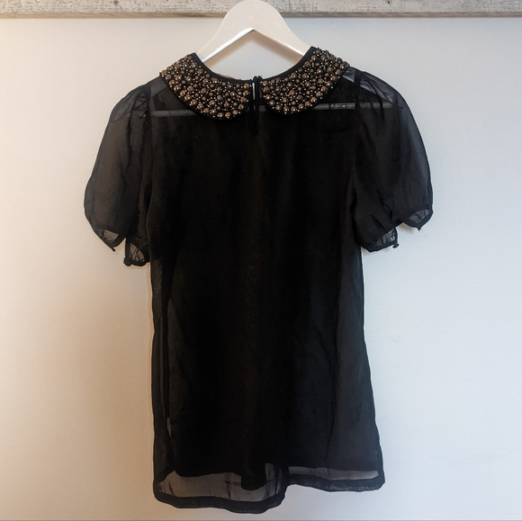 Sheer sparkly collared short sleeve blouse - Picture 3 of 3